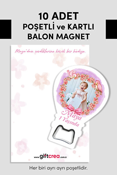 giftcrea Kişiye Özel Fotoğraf Baskılı ve  Açacaklı Balon Magnet – Yeni Doğan , 6 Ay , 1yaş Bebek Hediyesi