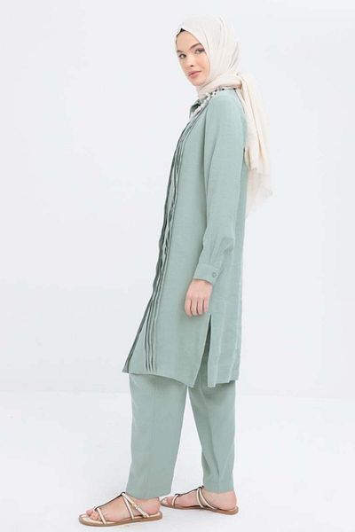 ALLDAY Set pantaloni modal cu fante cu nervuri menta