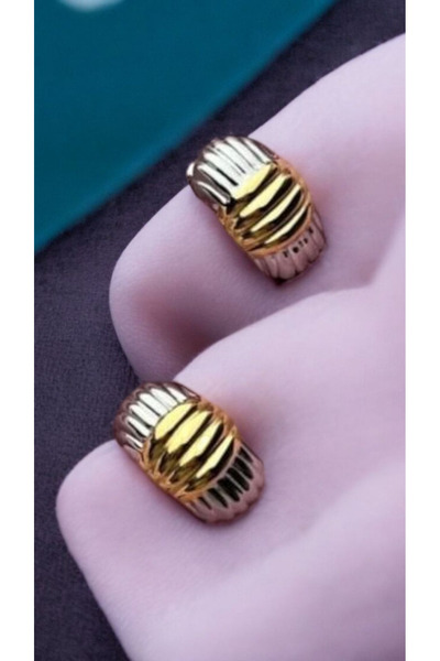 Çelik Çizgi plaka gold Silver kararmaz çelik şık küpe