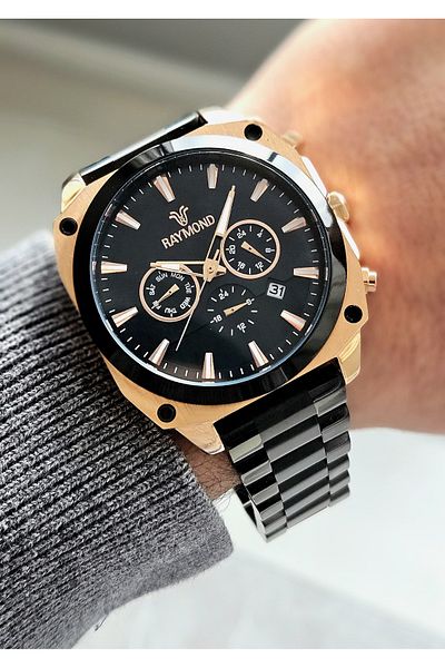 Raymond Rym-81002 Raymond Men's Wristwatch - Stainless Steel Case and Band - 2 Years Warranty