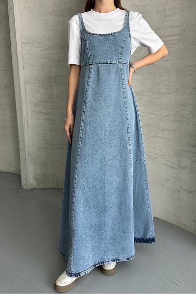 macharel jeans Rochie lungă din denim cu bretele