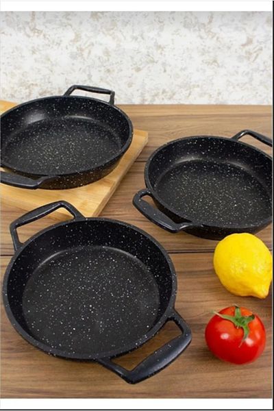 Lunchie Set of 3 Cast Black Granite Pans 22cm-20cm-18cm