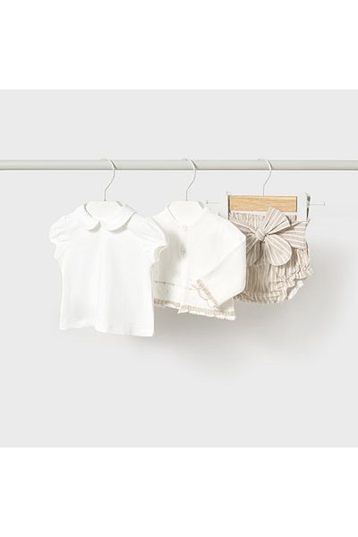 MAYORAL Baby Girl 3-Piece Romper Jumpsuit Body Knitwear Linen Set L25Y1254