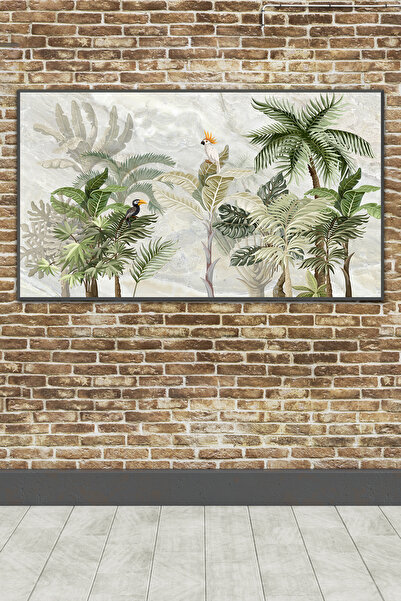 poster marketi Tropikal Kuş ve Yaprak Desenli Kendinden Yapışkanlı Duvar Kağıdı