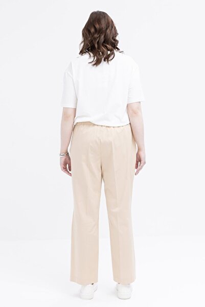 ALLDAY Beige-Elastic Waist Plus Size Lycra Trousers