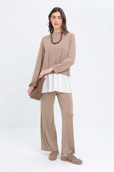 ALLDAY Mink-Pile Garnished Lycra Trousers Suit