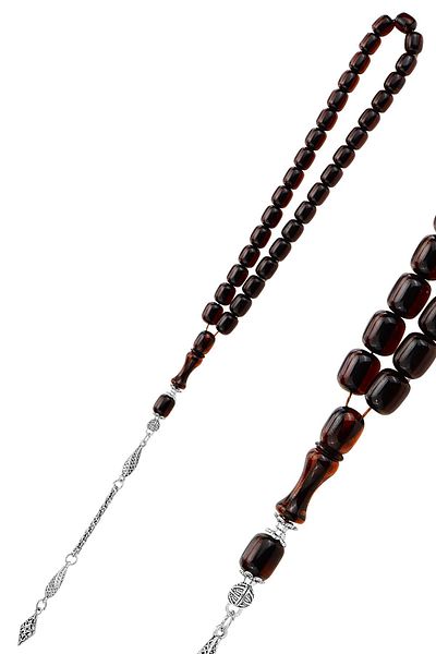 Söğütlü Silver Capsule Cut Burgundy Colored Powder Amber Rosary Sgtl12788Bordo