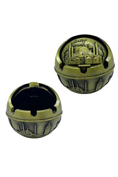 MEVLANA BAZAAR Metal Açılır Kapanır İşlemeli Kül Tablası Yeşil