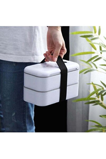 COOYA Double Deck Lunch Box, Health Food Cartridge Storage Bag, Food Container for Children (White)