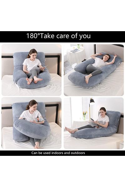 COOYA Pregnancy Pillow, J Shaped Full Body Pillow with Velvet Cover, Gray