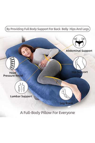 COOYA Pregnancy Pillows, U Shaped Full Body Maternity Pillow with Removable Washable Velvet Cover, Blue