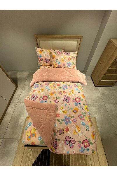 Violacasa Tek Kişilik Welsoft Pufidik Uyku Seti (Lastikli Çarşaflı)  Pudra Flower