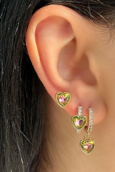 TAKIŞTIR Gold Color Heart Figured Stone Detailed 3-Piece Ysx Earring Set