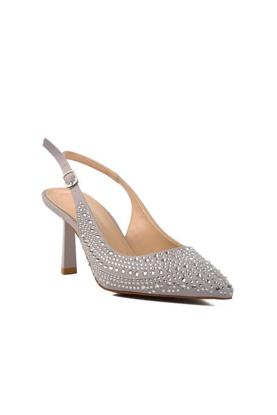 AYAKMOD 575008   Pantofi cu toc pentru femei Z Silver Satin Stone