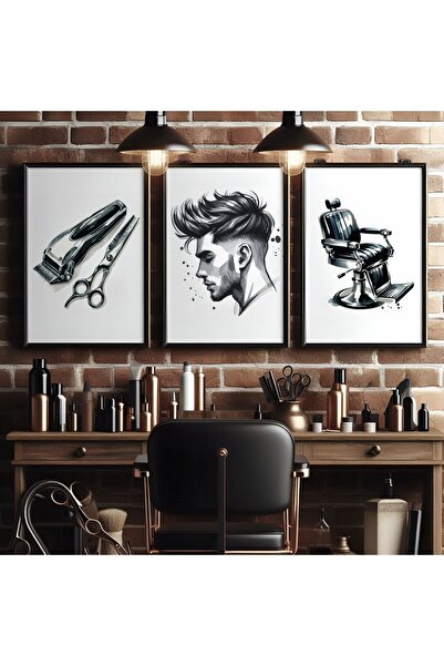 FOGO WOOD KUAFÖR TABLO BERBER MAKAS TRAŞ MAKİNASI SAÇ