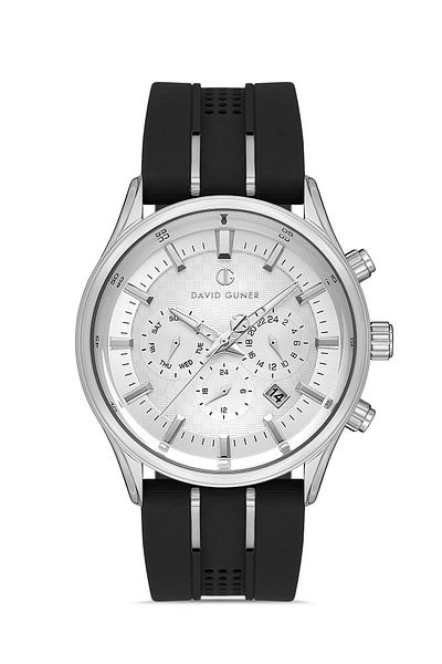 DAVID GUNER Men's Wrist Watch with Silver Dial Black Silicone Band - Dg-8271Gd-J1