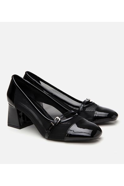 Hotiç Women's Black Mary Jane Transparent Detailed Thick Heeled Shoes
