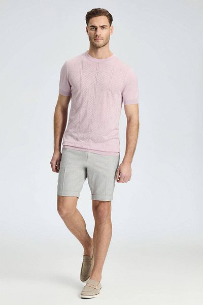 Hemington Openwork Knit Detailed Crew Neck Dusty Rose T-Shirt