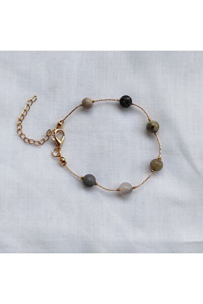 ByKolyeucum مختلط 6MM غلوب قطع الحجر الطبيعي مع سلسلة سوار الذهب اللون الأصفر