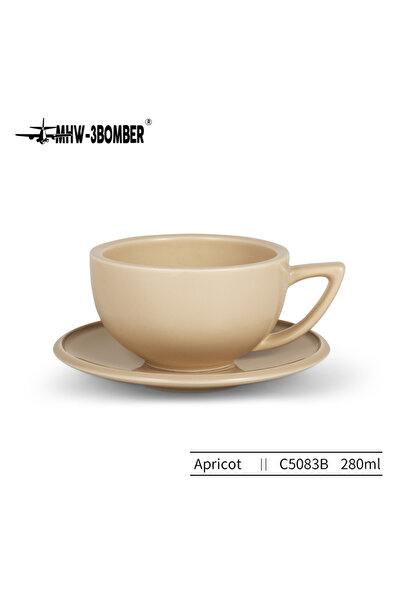 Choice 280ml Apricot MHW-3BOMBER 280ml Ceramic Coffee Cup with Saucer & Spoon Set Art Latte Espresso Mug fo
