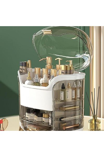COOYA Makeup Organizer, Dustproof Cosmetic Storage Display Cases with Drawer and Transparent Lid, White