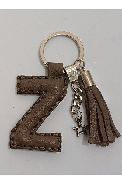 Durush Collection سلسلة مفاتيح من الجلد الطبيعي بلون الجمل على شكل حرف "Z".