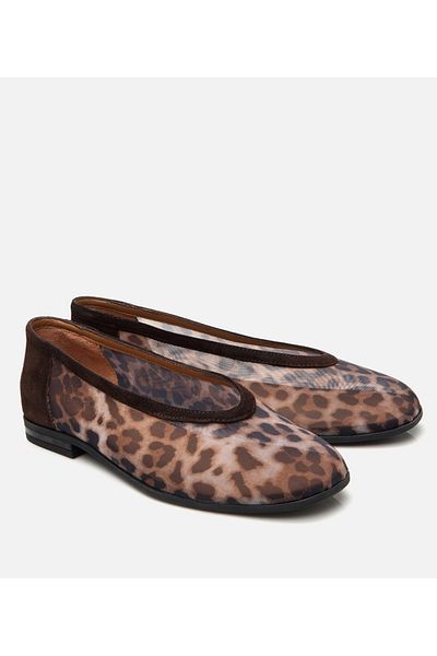 Hotiç Balerini de damă maro cu imprimeu leopard cu detaliu transparent