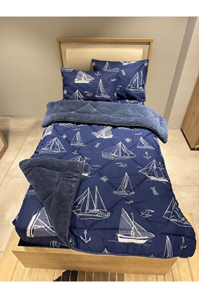 Violacasa Single Welsoft Pufidik Sleeping Set (with Elastic Sheet) Navy Blue Marine