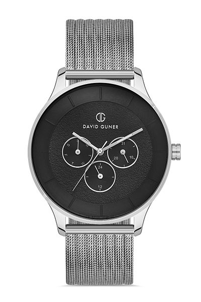 DAVID GUNER Men's Wristwatch Dg-8246Gc-A2 with Silver Coated Black Dial