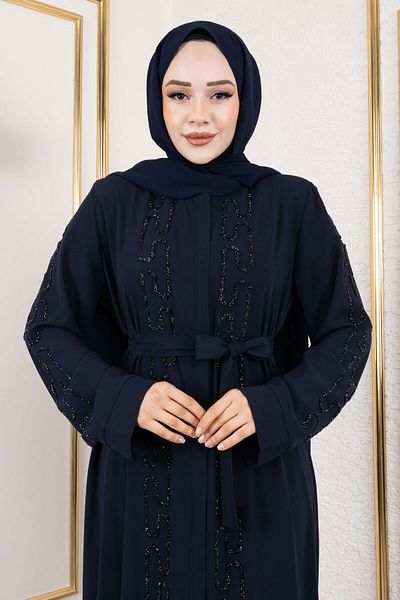 Tesettür Dünyası عباية حجر سلسلة زرقاء داكنة TSD 250126