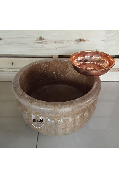 SİPAHİMARBLE Koyu Traverten İnce Dilimli Delikli Dizayn Kurna