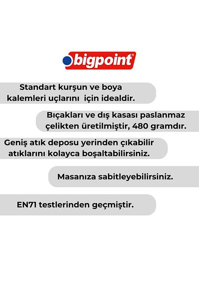 Bigpoint |   مبراة من النوع الفولاذي - حجرة كبيرة، قابلة للتثبيت، مقبض كرنك