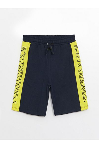 LC Waikiki Lcw Kids Navy Blue Elastic Waist Yellow Navy Blue Printed Boys Shorts