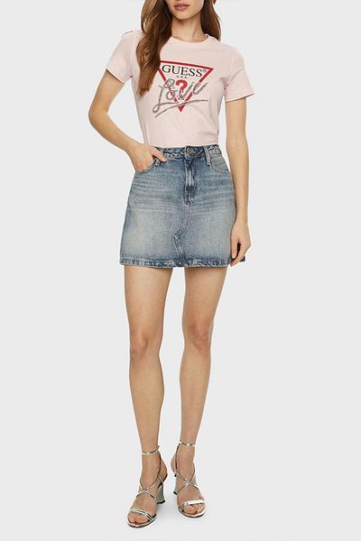 Guess Ss Cn Triangle Love Tee Women Pink T-Shirt W5Rı10I3Z14-A60W