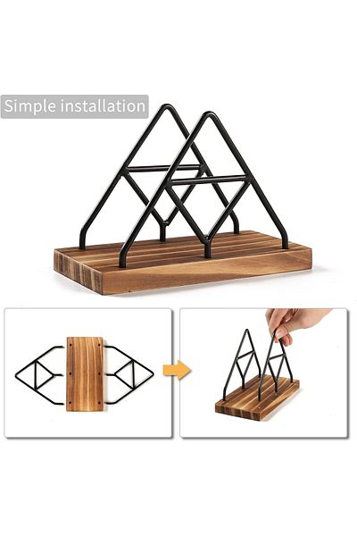 COOYA Wooden Tissue Holder, Black Table Napkin Holder, for Indoor and Outdoor Family Dining and Kitchen