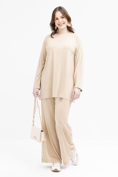 ALLDAY Beige-Stone Printed Lycra Large Size Tunic