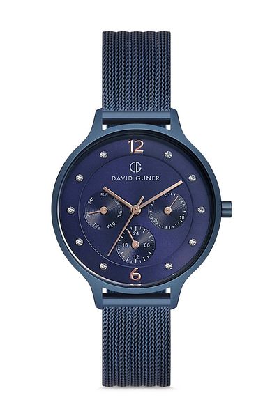 DAVID GUNER ساعة يد نسائية بمينا أزرق مطلية باللون الأزرق Dg-8120lc-h3e