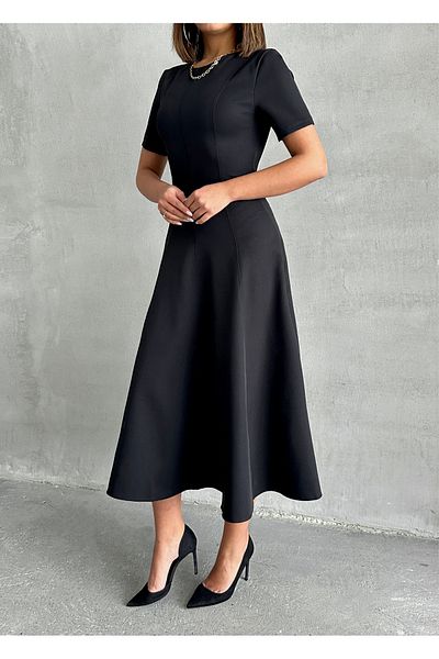 BEJNA Schwarzes, gewebtes langes Kleid in A-Linie für Damen