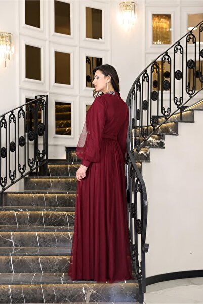 SUBU TASARIM Sena Evening Dress Burgundy Tbsfvm210 Model Men's Shoes