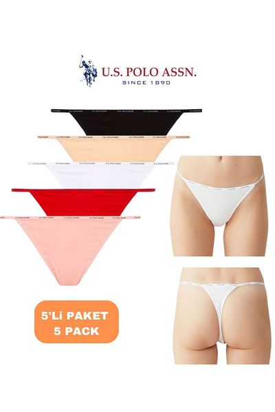 U.S. Polo Assn. Colorful Women's Licensed Shoes, 47% Modal and Cotton, 6% Elastane, 5 Pack V String/Thong