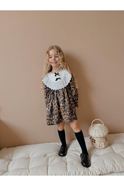 PAPİY KİDS Leopar dessenli önü fistolu kız elbise