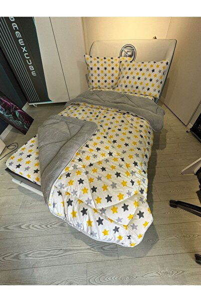 Violacasa Tek Kişilik Welsoft Pufidik Uyku Seti (Lastikli Çarşaflı) Sarı Büyük Yıldız