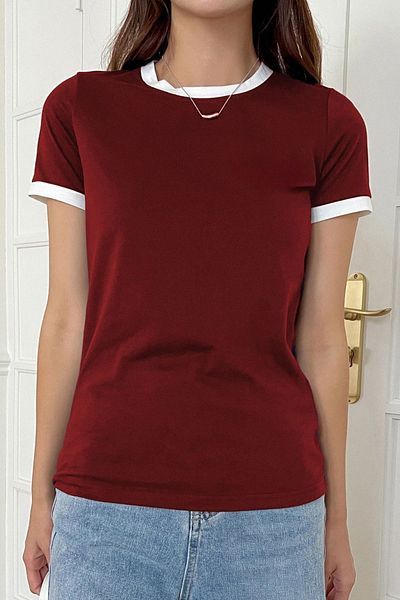 Trendseninle Tricou interlock din bumbac pieptănat de damă Bordeaux