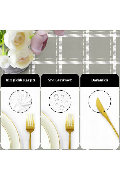Evim Canvas Tual Gray Liquid Proof Stain Resistant Table Cloth