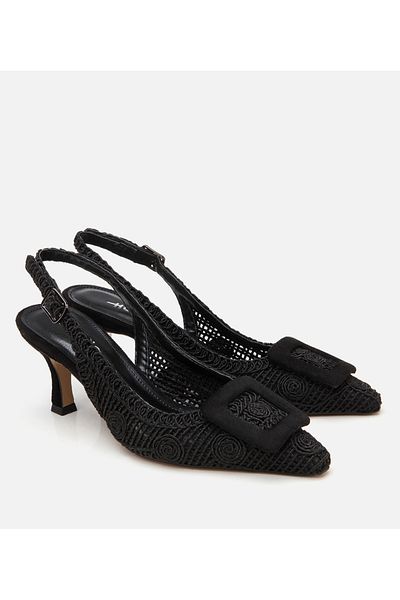Hotiç Women's Black Patterned Open Back Heeled Shoes