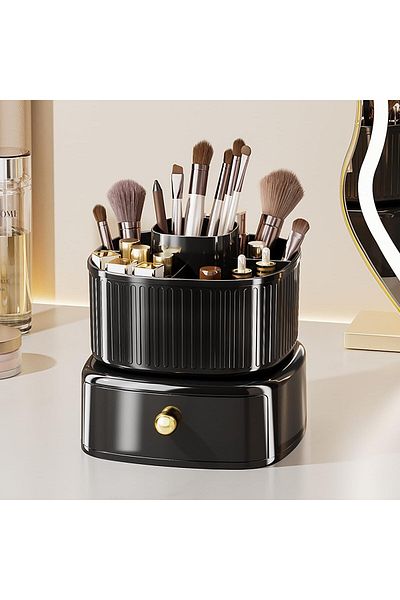 COOYA Makeup Organizer, Large Capacity Swivel Cosmetic Storage Box with Drawer for Bathroom and Desk Top