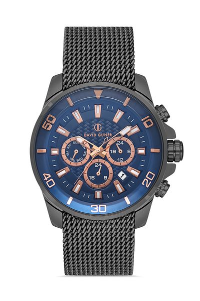 DAVID GUNER Multifunctional Gray Coated Navy Blue Dial Men's Wristwatch - Dg-8263Gc-V3