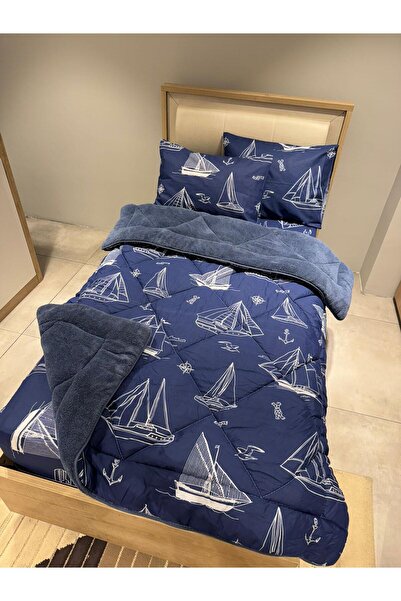Violacasa Single Welsoft Pufidik Sleeping Set (with Elastic Sheet) Navy Blue Marine
