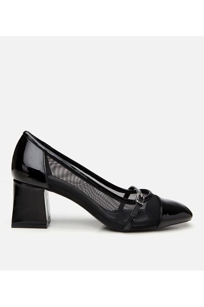 Hotiç Women's Black Mary Jane Transparent Detailed Thick Heeled Shoes
