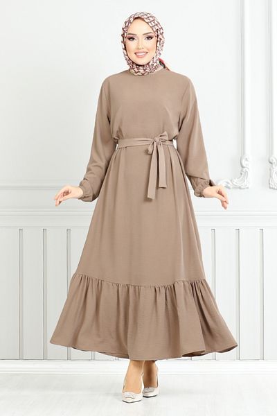 ModaMerve Elastic Cuff Aerobin Clothes - Latte Color 009Mr1077-M Model